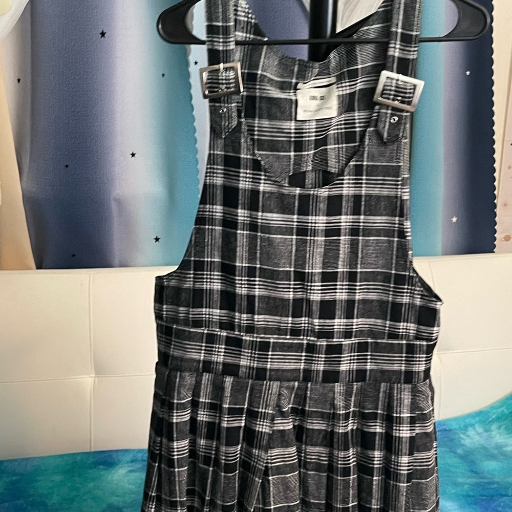 Black and White Plaid Overall Dress